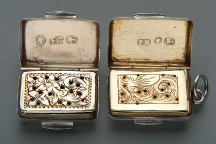 Two Victorian Silver Miniature Vinaigrettes - Francis Clark, Frederick Marson